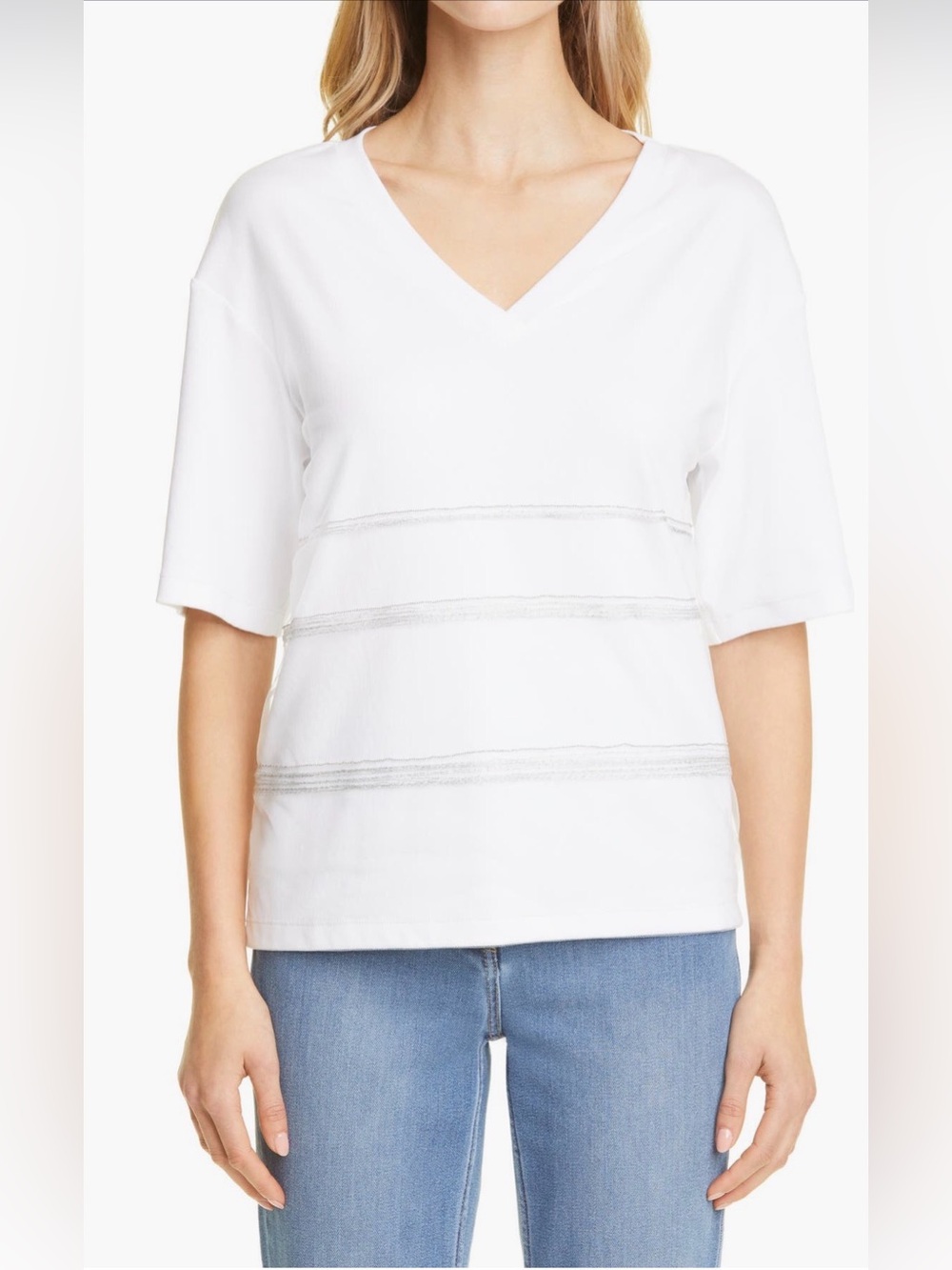 Fabiana Filippi White V-Neck Short Sleeve Knitted Tee